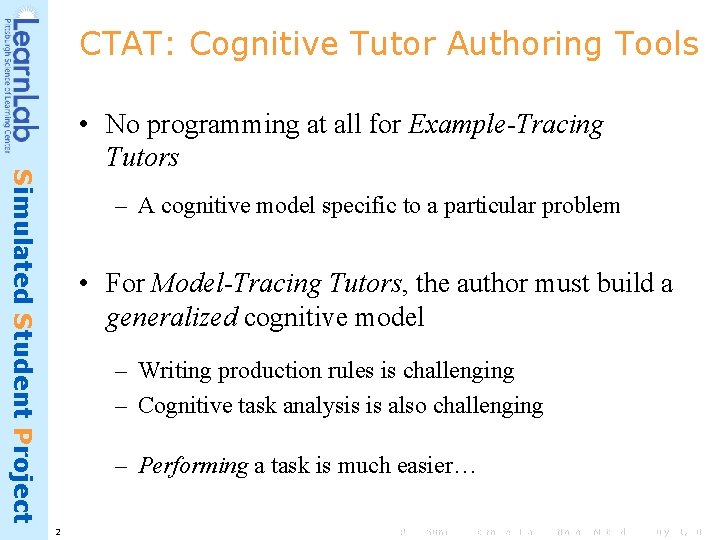 CTAT: Cognitive Tutor Authoring Tools Simulated Student Project • No programming at all for