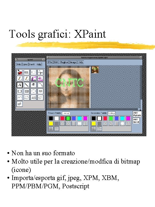 Tools grafici: XPaint • Non ha un suo formato • Molto utile per la