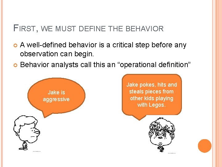 FIRST, WE MUST DEFINE THE BEHAVIOR A well-defined behavior is a critical step before