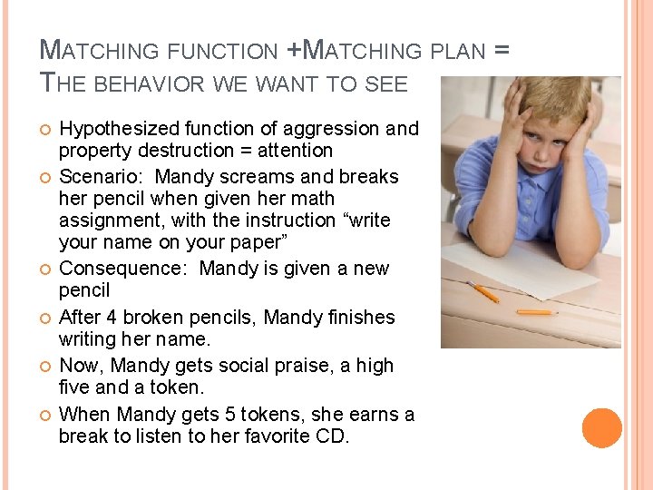 MATCHING FUNCTION +MATCHING PLAN = THE BEHAVIOR WE WANT TO SEE Hypothesized function of