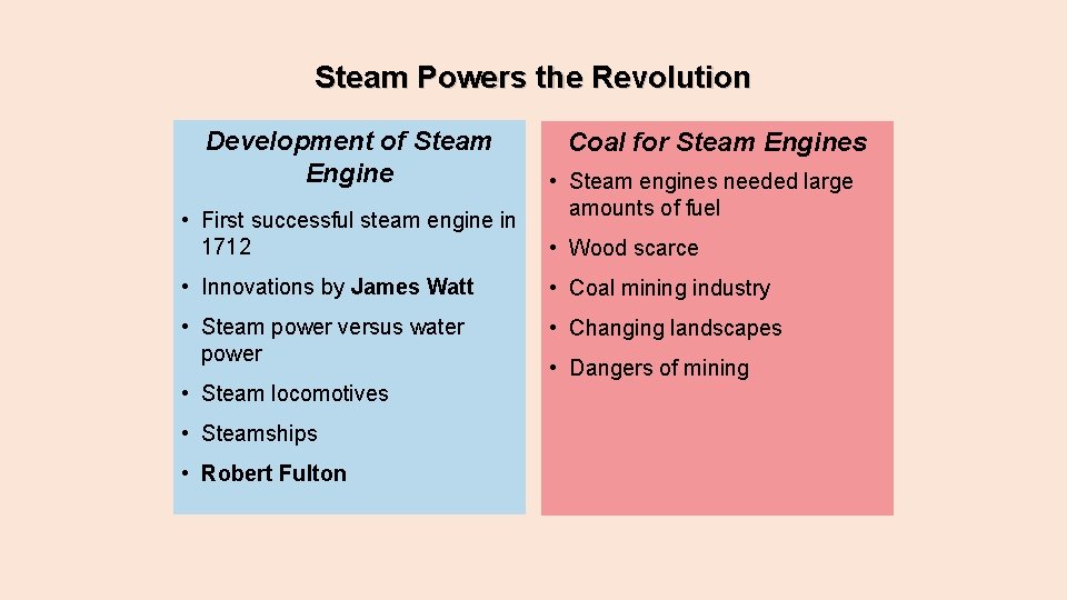 Steam Powers the Revolution Development of Steam Engine • First successful steam engine in