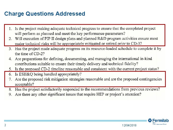 Charge Questions Addressed 2 12/04/2018 