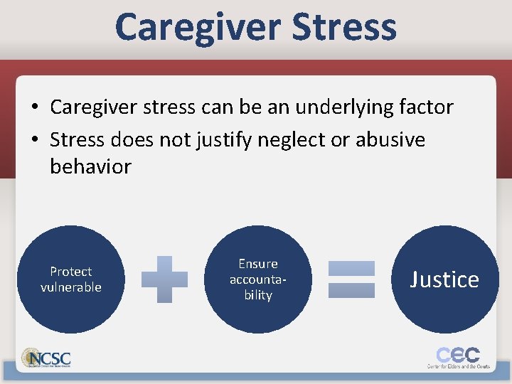 Caregiver Stress • Caregiver stress can be an underlying factor • Stress does not