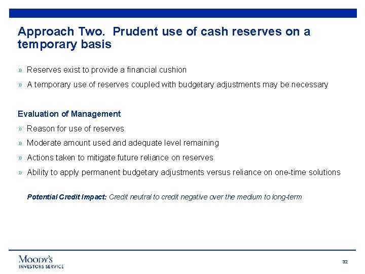 Approach Two. Prudent use of cash reserves on a temporary basis » Reserves exist