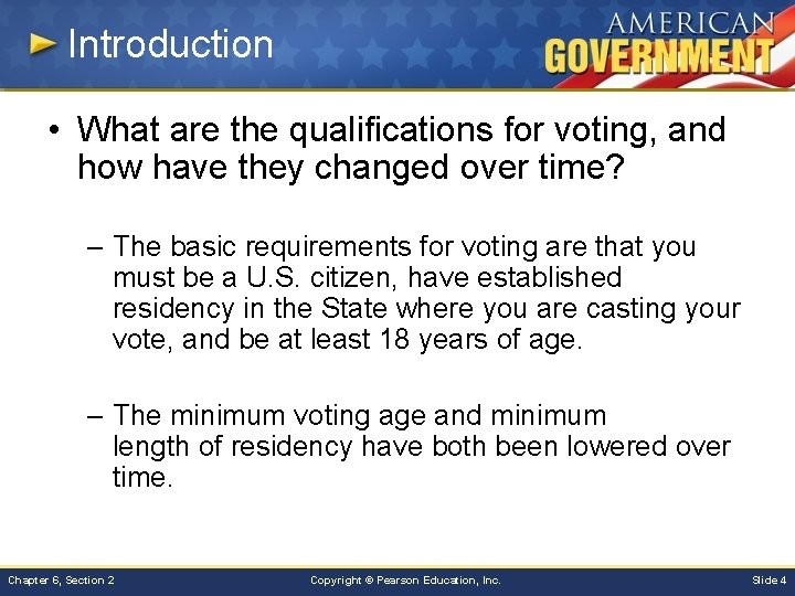 Introduction • What are the qualifications for voting, and how have they changed over