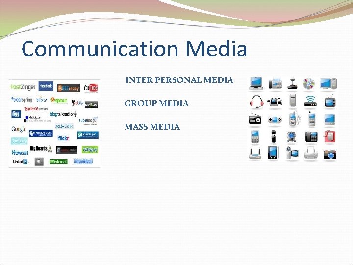 Communication Media INTER PERSONAL MEDIA GROUP MEDIA MASS MEDIA 