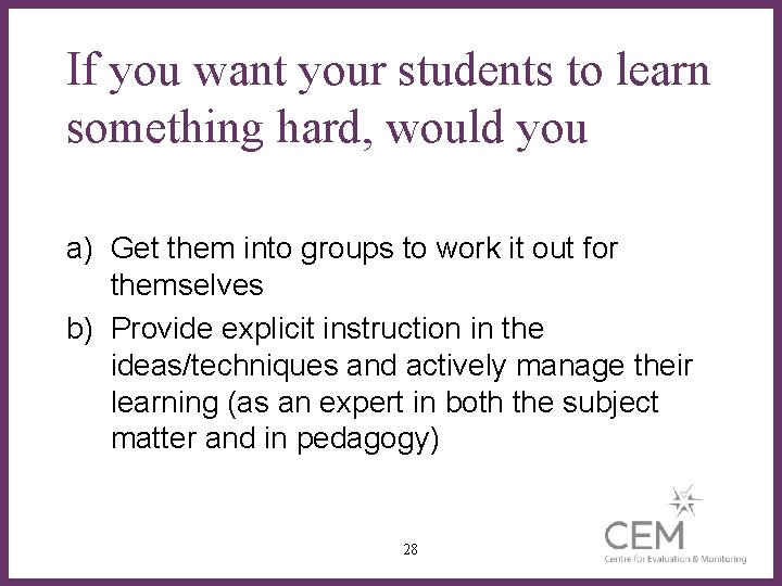 If you want your students to learn something hard, would you a) Get them