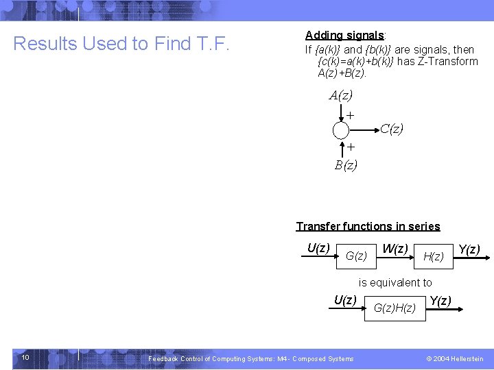 Results Used to Find T. F. Adding signals: If {a(k)} and {b(k)} are signals,