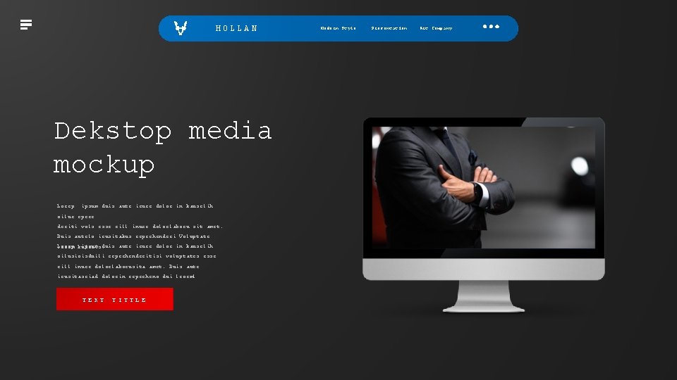 HOLLAN Dekstop media mockup Lorep ipsum duis aute irure dolor in kauselih oilue epree