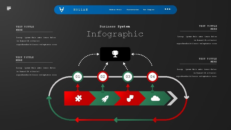 HOLLAN Presentation Art Company TEXT TITTLE HERE Business System TEXT TITTLE HERE Lorep Modern
