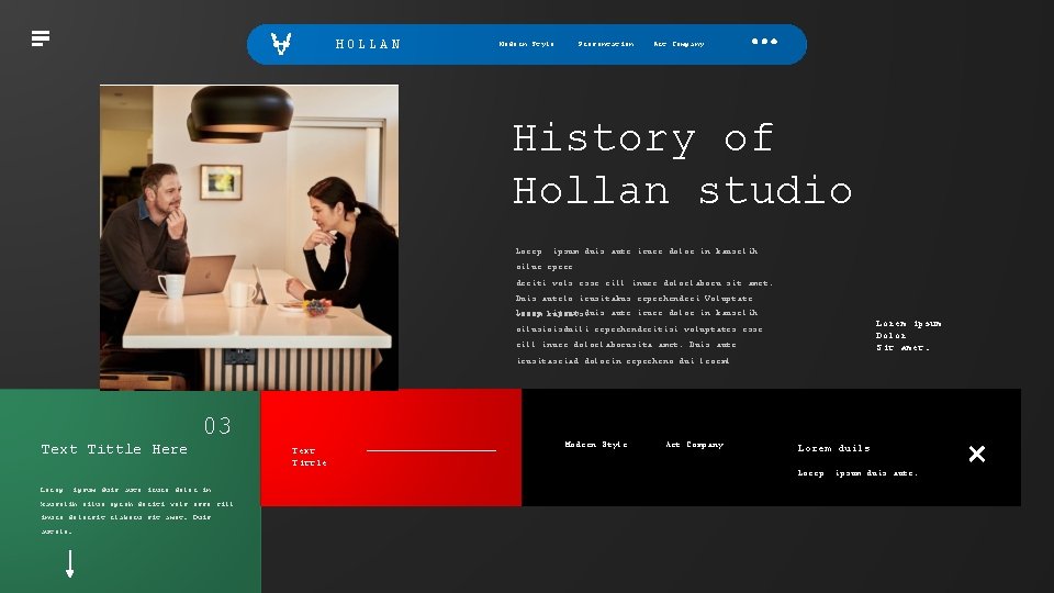 HOLLAN Modern Style Presentation Art Company History of Hollan studio Lorep ipsum duis aute