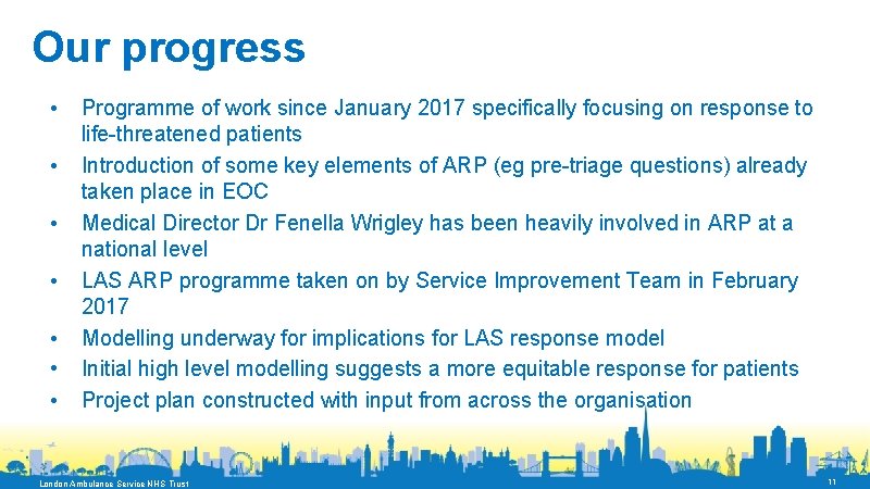 Our progress • • Programme of work since January 2017 specifically focusing on response