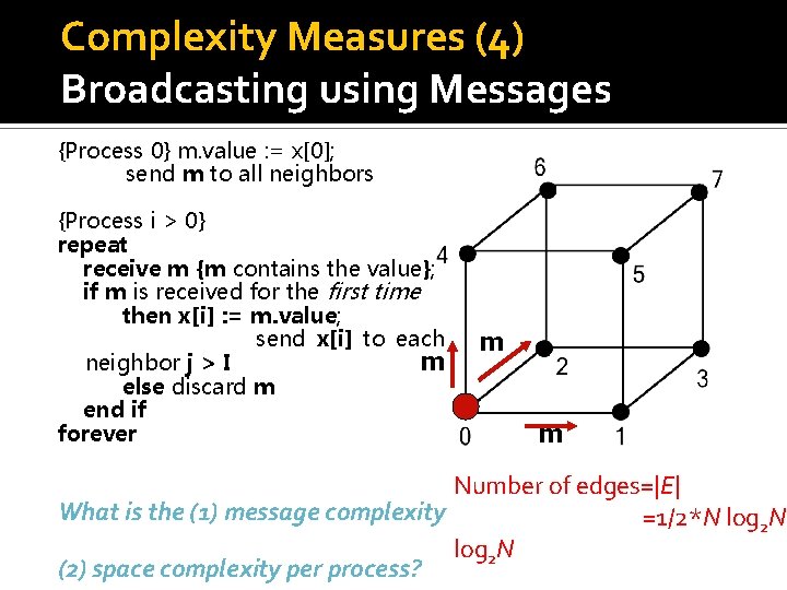 Complexity Measures (4) Broadcasting using Messages {Process 0} m. value : = x[0]; send