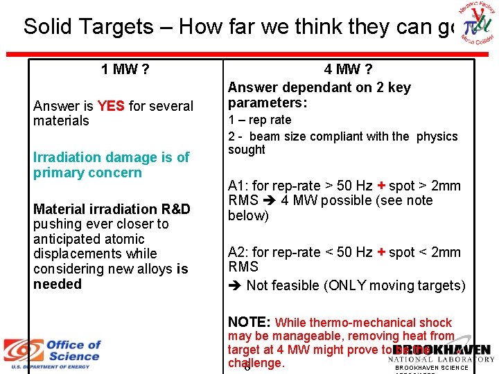 Solid Targets – How far we think they can go? 1 MW ? Answer