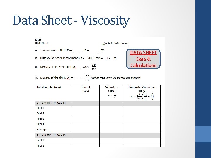 Data Sheet - Viscosity DATA SHEET Data & Calculations 