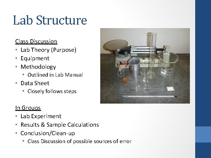 Lab Structure Class Discussion • Lab Theory (Purpose) • Equipment • Methodology • Outlined