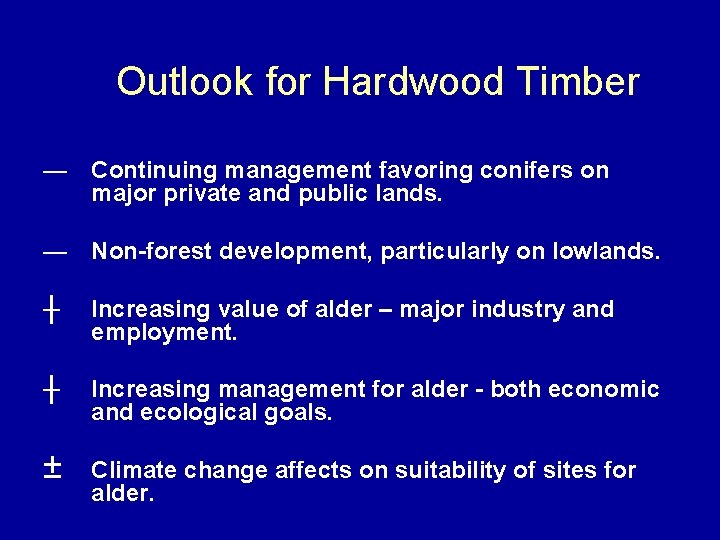 Outlook for Hardwood Timber — Continuing management favoring conifers on major private and public