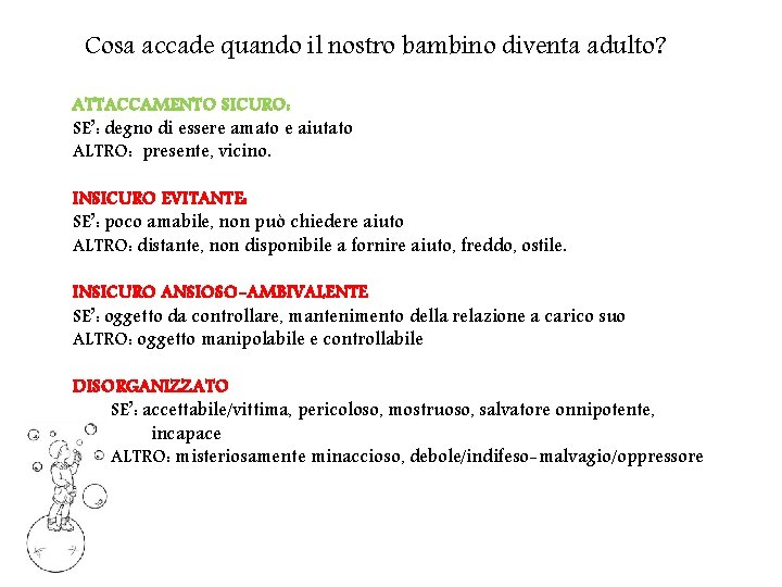 Cosa accade quando il nostro bambino diventa adulto? ATTACCAMENTO SICURO: SE’: degno di essere