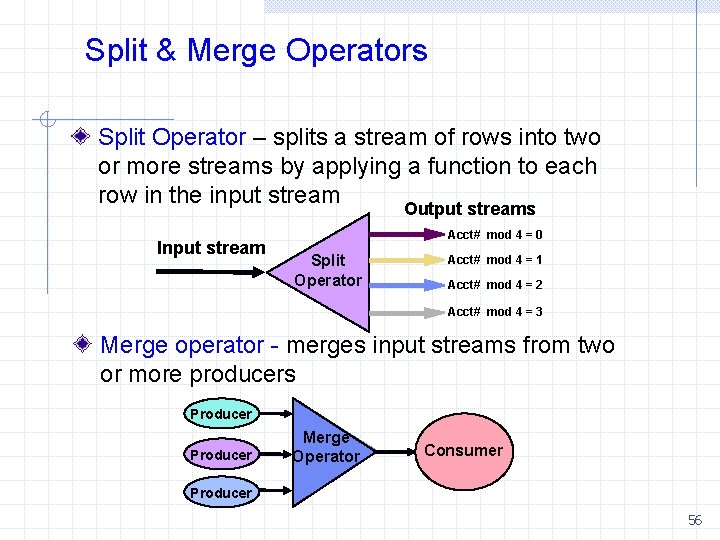 Split & Merge Operators Split Operator – splits a stream of rows into two