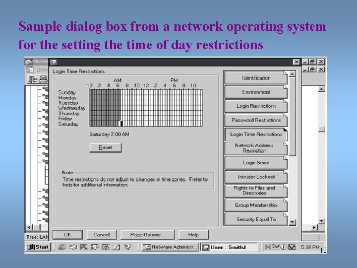 Sample dialog box from a network operating system for the setting the time of