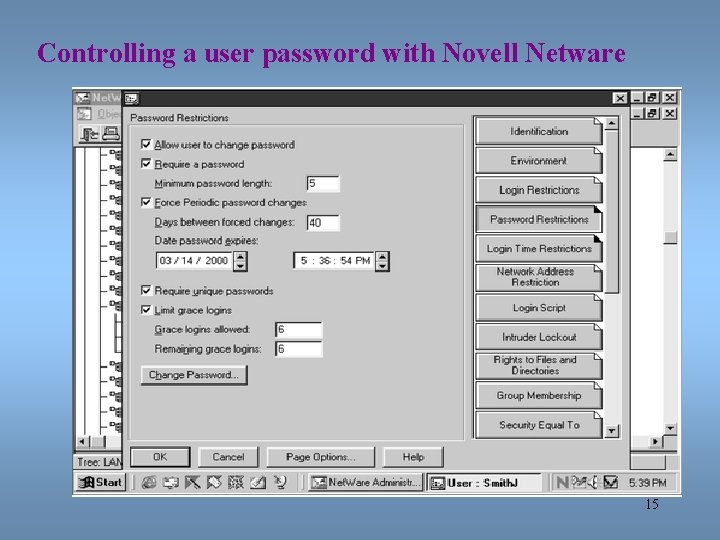 Controlling a user password with Novell Netware 15 