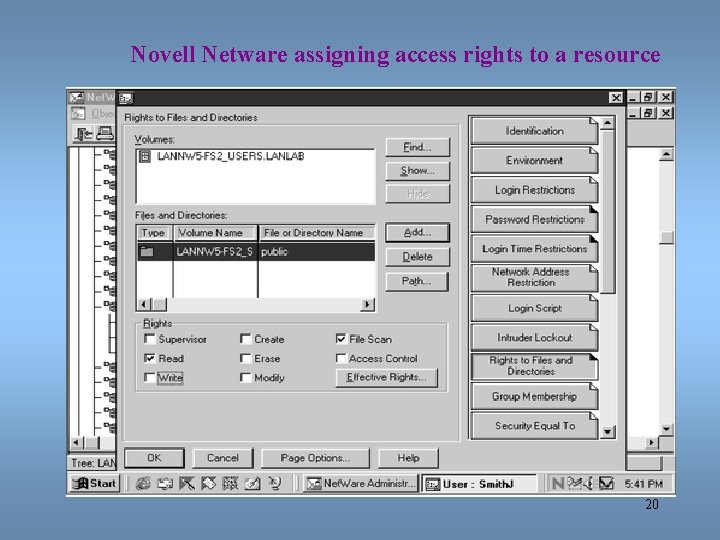 Novell Netware assigning access rights to a resource 20 