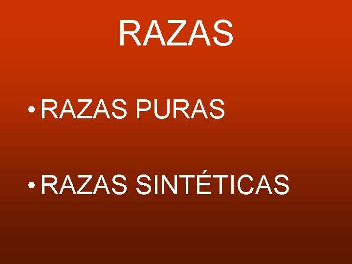 RAZAS • RAZAS PURAS • RAZAS SINTÉTICAS 