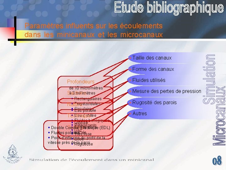 Paramètres influents sur les écoulements dans les minicanaux et les microcanaux Profondeurs: de 10