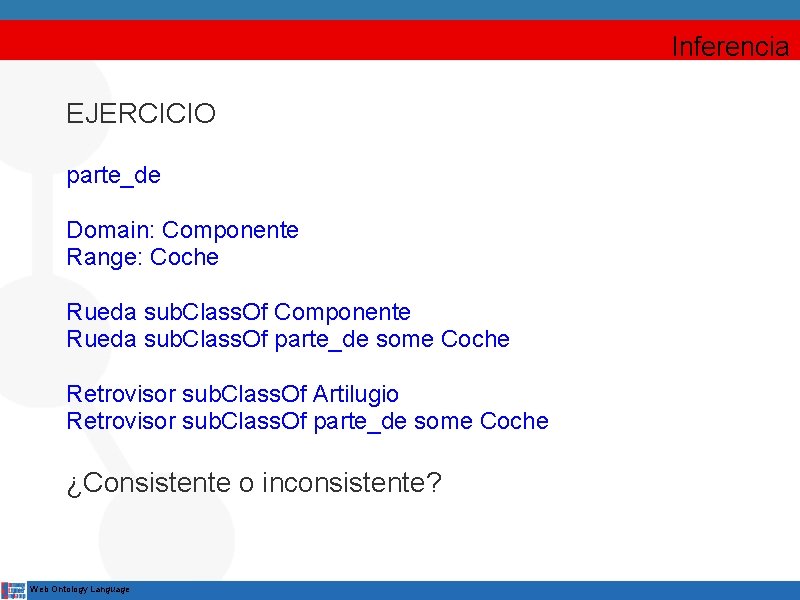 Inferencia EJERCICIO parte_de Domain: Componente Range: Coche Rueda sub. Class. Of Componente Rueda sub.