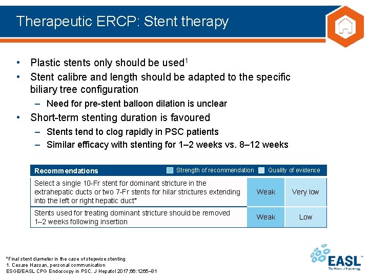 Therapeutic ERCP: Stent therapy • Plastic stents only should be used 1 • Stent