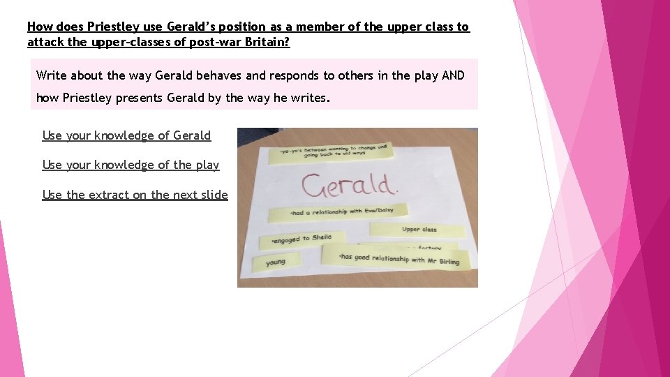 How does Priestley use Gerald’s position as a member of the upper class to