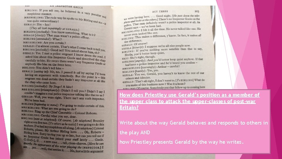 How does Priestley use Gerald’s position as a member of the upper class to