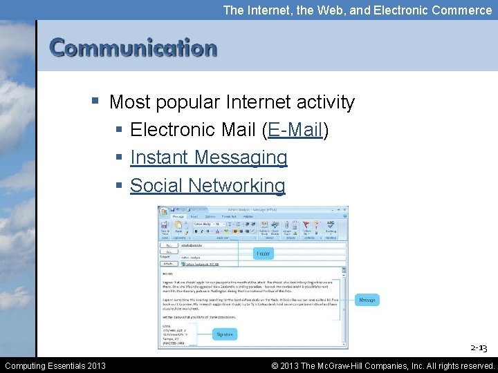 The Internet, the Web, and Electronic Commerce § Most popular Internet activity § Electronic