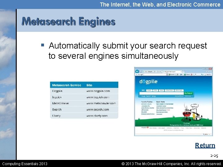 The Internet, the Web, and Electronic Commerce § Automatically submit your search request to