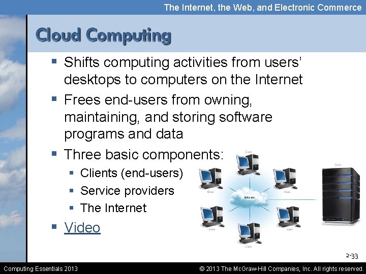 The Internet, the Web, and Electronic Commerce § Shifts computing activities from users’ desktops