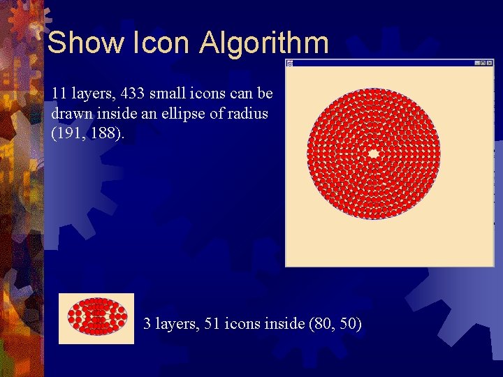 Show Icon Algorithm 11 layers, 433 small icons can be drawn inside an ellipse