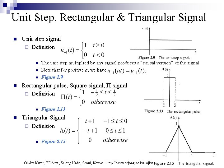 Unit Step, Rectangular & Triangular Signal n Unit step signal ¨ Definition n n