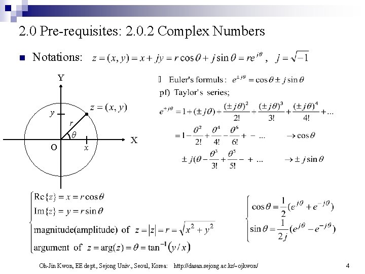 2. 0 Pre-requisites: 2. 0. 2 Complex Numbers n Notations: Y y r θ