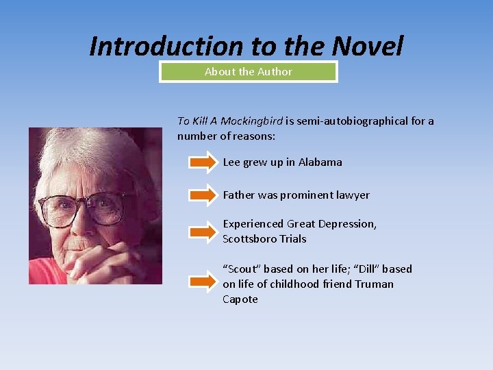Introduction to the Novel About the Author To Kill A Mockingbird is semi-autobiographical for