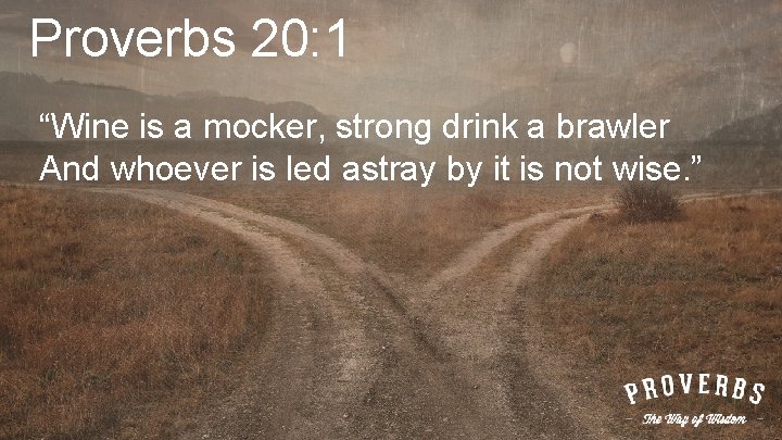 Proverbs 20: 1 “Wine is a mocker, strong drink a brawler And whoever is