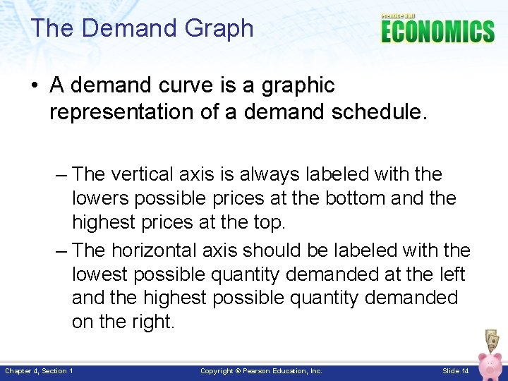 The Demand Graph • A demand curve is a graphic representation of a demand