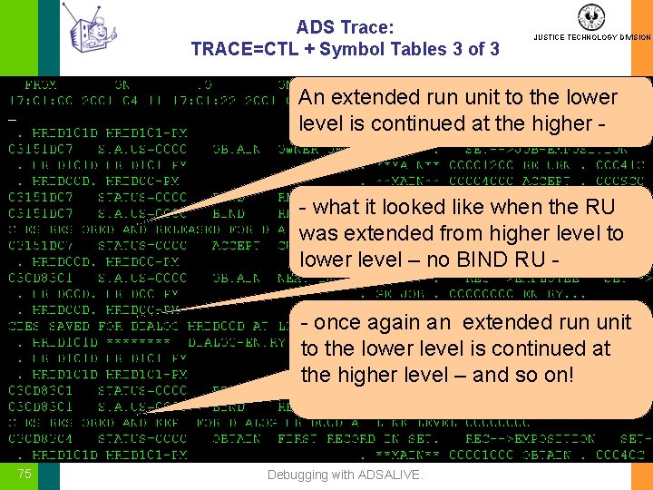 ADS Trace: TRACE=CTL + Symbol Tables 3 of 3 JUSTICE TECHNOLOGY DIVISION An extended