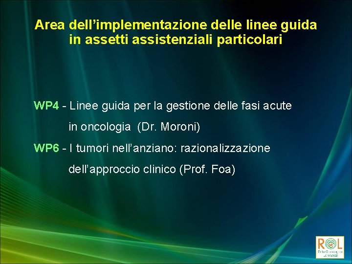 Area dell’implementazione delle linee guida in assetti assistenziali particolari WP 4 - Linee guida