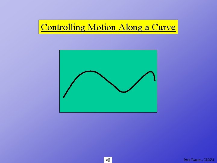 Controlling Motion Along a Curve Rick Parent - CIS 681 