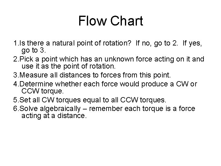 Flow Chart 1. Is there a natural point of rotation? If no, go to