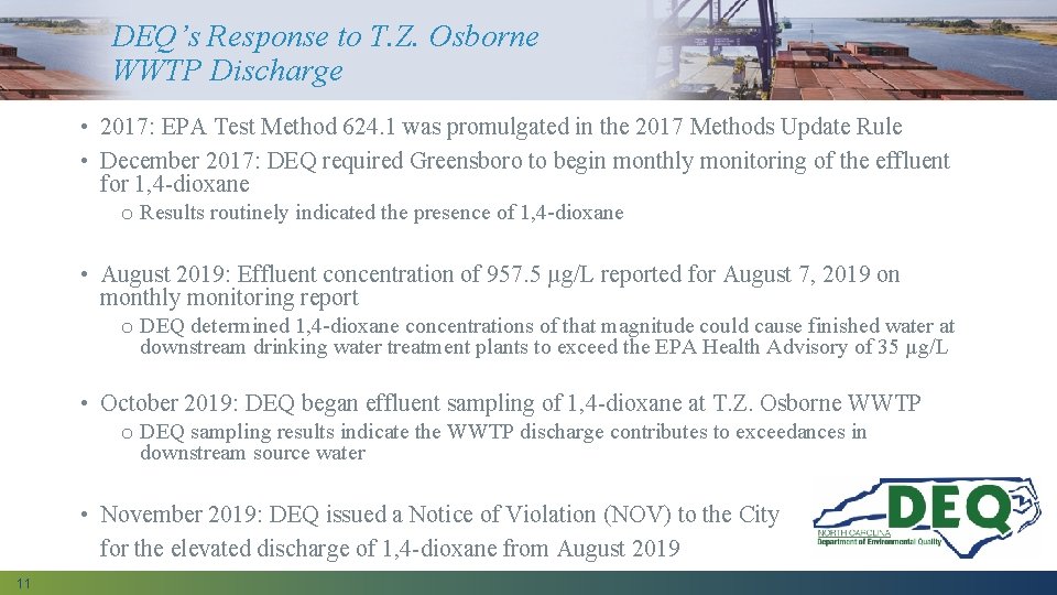 DEQ’s Response to T. Z. Osborne WWTP Discharge • 2017: EPA Test Method 624.
