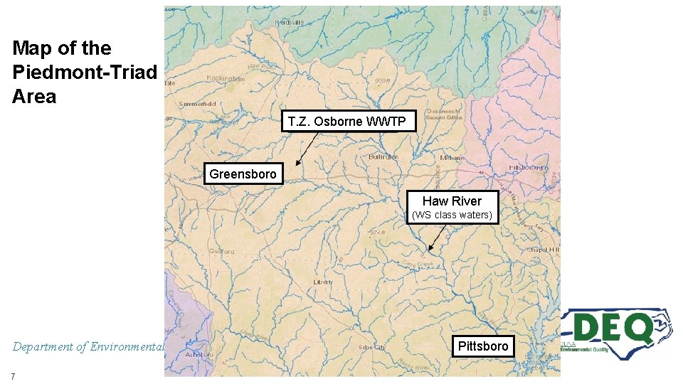 Map of the Piedmont-Triad Area T. Z. Osborne WWTP Greensboro Haw River (WS class