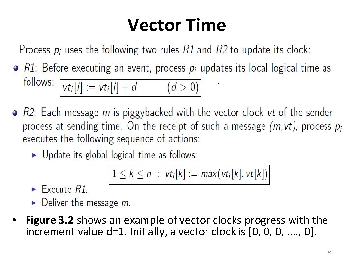 Vector Time • Figure 3. 2 shows an example of vector clocks progress with