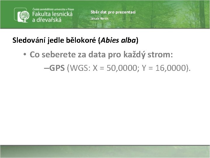 Sběr dat pro prezentaci Jakub Horák Sledování jedle bělokoré (Abies alba) • Co seberete