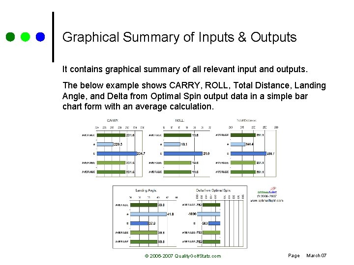 Graphical Summary of Inputs & Outputs It contains graphical summary of all relevant input